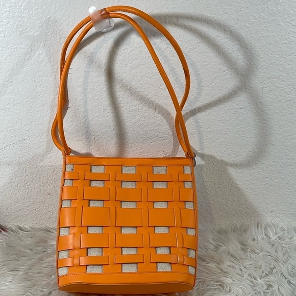 A NEW DAY Orange Basket Weave Woven Bucket Bag/Purse Shoulder Crossbody NEW - Picture 2 of 16